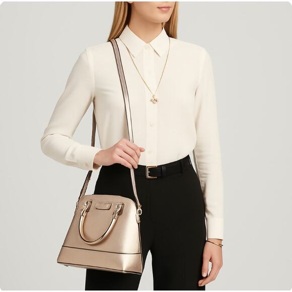 KATE SPADE ROSE GOLD WELLESLEY RACHELLE SATCHEL DOME CROSSBODY METALLIC CHIC - Picture 1 of 7